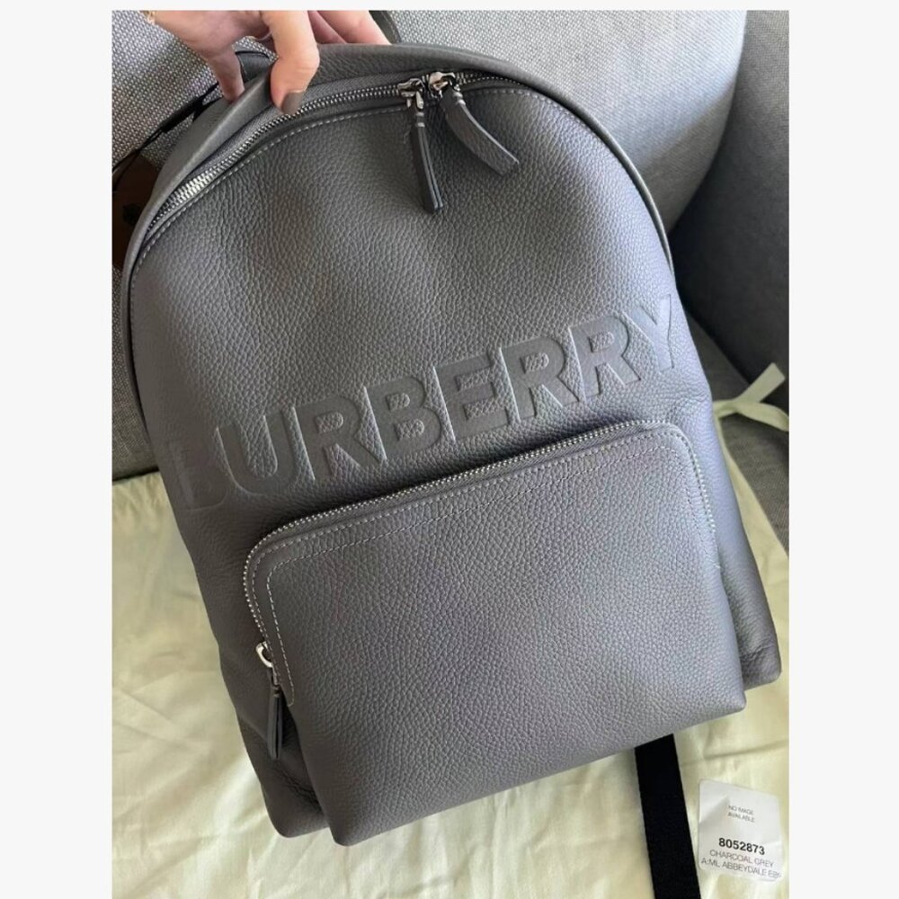 NWT Authentic Burberry Grey Leather Embossed Abbeydale Backpack Bag